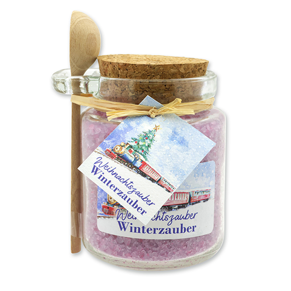 Badesalz 300g im Glas mit Holzlöffel "Weihnachtszauber-Motiv 28", Winterzauber 