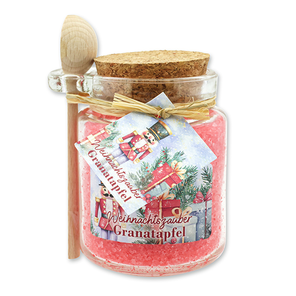 Bath salt 300g in a glass jar with a wooden spoon "Christmas magic motif 32", Pomegranate 