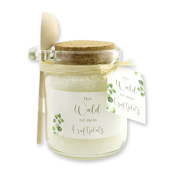 Bath salt 300g in a glass jar with a wooden spoon "Der Wald ist mein Kraftplatz", Classic 