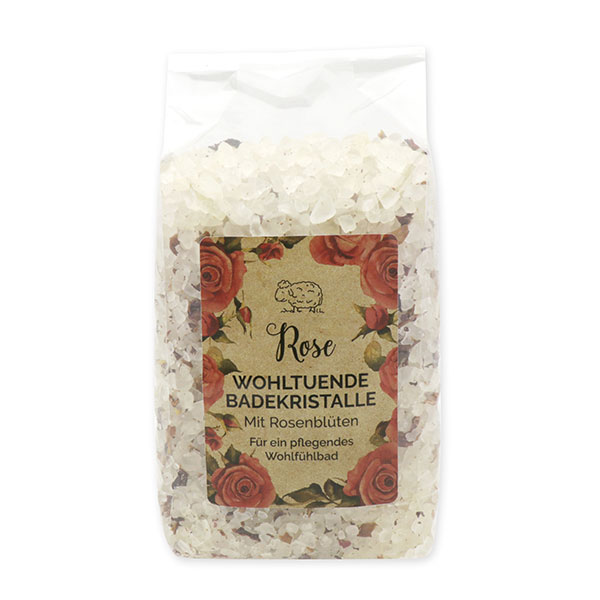 Bath salt rough 1kg in a cellophane bag, Rose with petals 