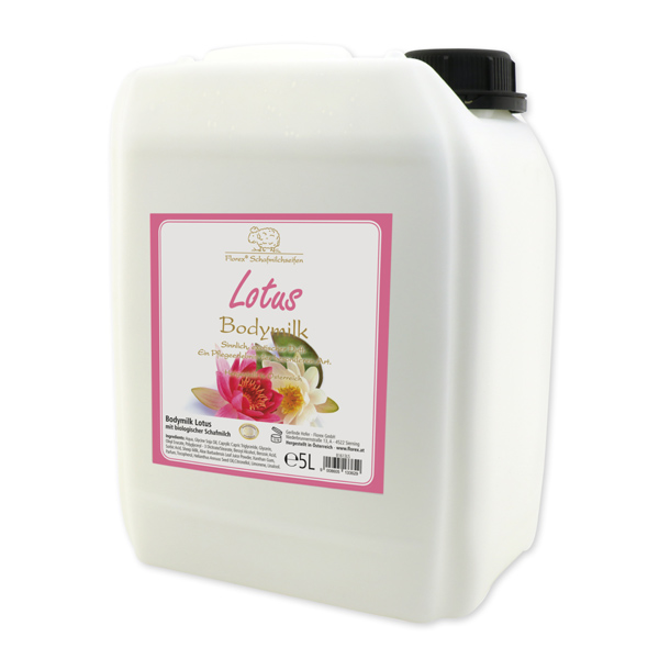 Body milk with organic sheep milk refill 5L in a canister, Lotus 