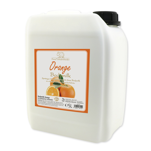 Body milk with organic sheep milk refill 5L in a canister, Orange 