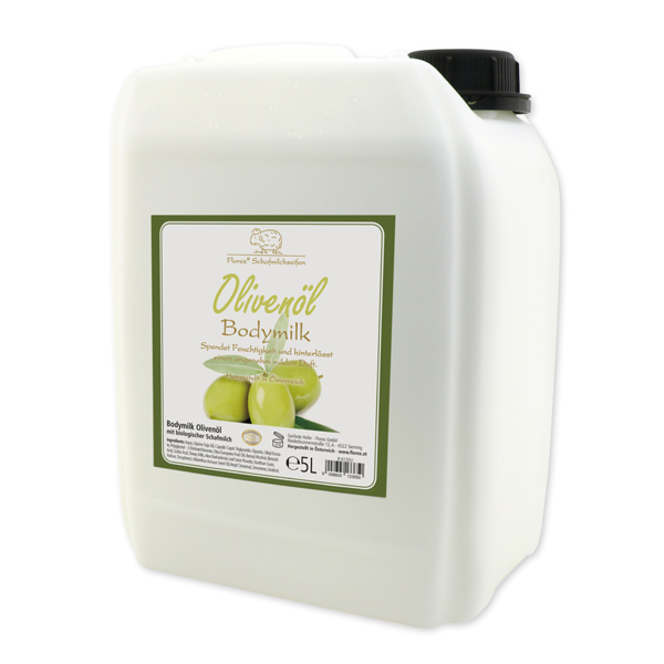 Body milk with organic sheep milk refill 5L in a canister, Olive oil 