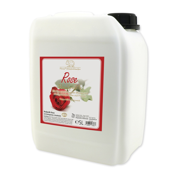 Body milk with organic sheep milk refill 5L in a canister, Rose red 