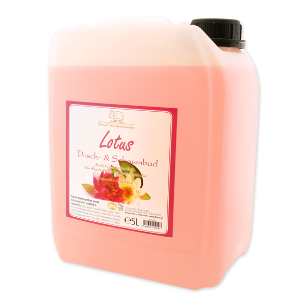 Shower- & foam bath with organic sheep milk refill 5L in a canister, Lotus 