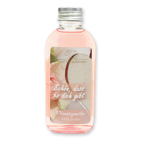 Liquid sheep milk soap 75ml "Schön, dass es dich gibt", Wild rose 