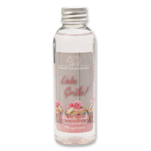 Shower- and foam bath with sheep milk 75ml "Liebe Grüße", Peony 