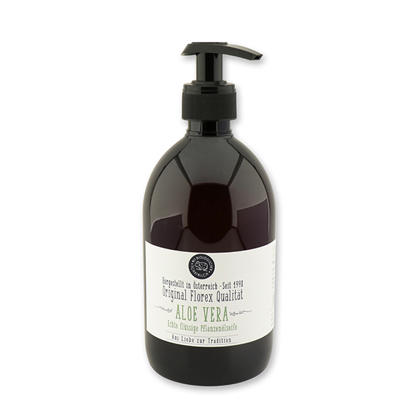 Liquid plant oil soap with sheep milk 500ml "Aus Liebe zur Tradition", in a dispenser, Aloe vera 