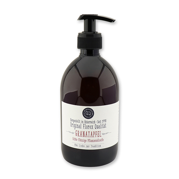 Liquid plant oil soap with sheep milk 500ml "Aus Liebe zur Tradition", in a dispenser, Pomegranate 