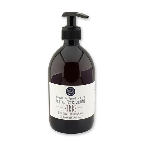 Liquid plant oil soap with sheep milk 500ml "Aus Liebe zur Tradition", in a dispenser, Swiss pine 