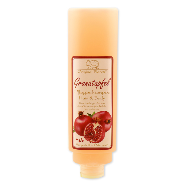 Shampoo hair & body with organic sheep milk 420ml in a dispenser for a wall holder, Pomegranate 