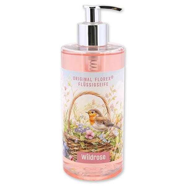 Flüssigseife mit biologischer Schafmilch 400ml "Naturzauber Motiv 11", Wildrose mit Blüten 