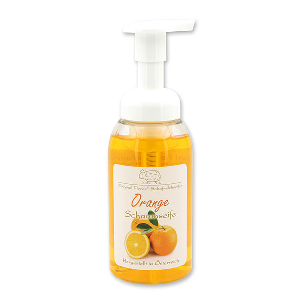 Schaumseife mit biologischer Schafmilch 300ml im Spender, Orange 
