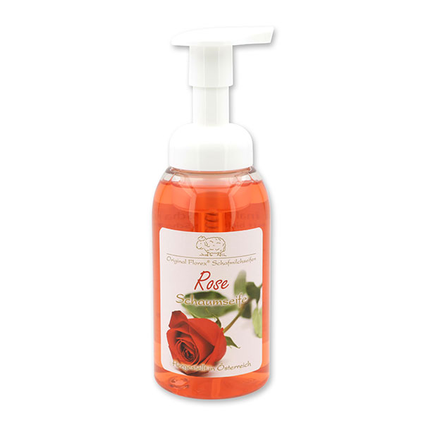 Foam soap with organic sheep milk 300ml in a dispenser, Rose red 