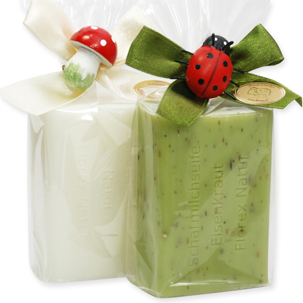 Sheep milk soap 100g decorated with a lucky charm in a cellophane, Classic/verbena 