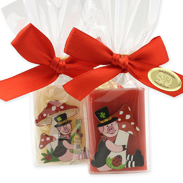 Schafmilchseife Wiener Gästeseife 25g dekoriert mit Glücksschwein, Classic/Granatapfel 