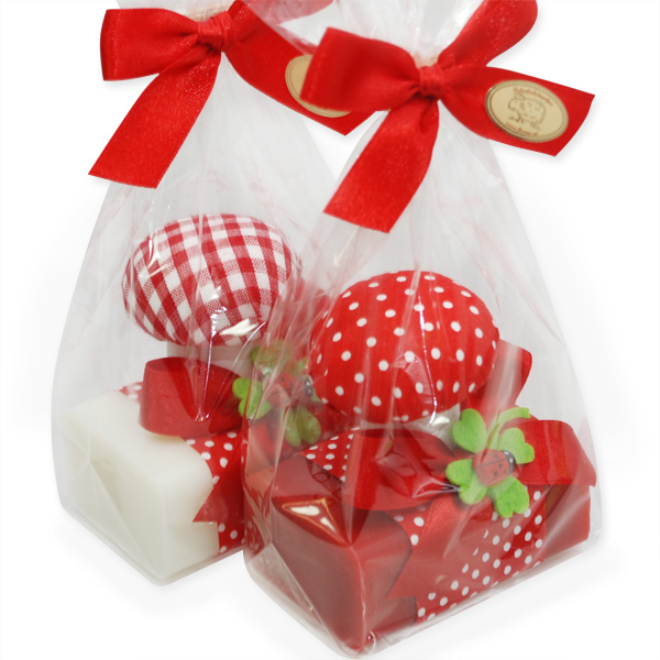 Sheep milk soap 100g decorated with a mushroom in a cellophane, Classic/pomegranate 