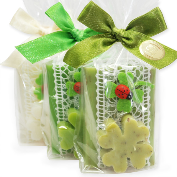 Sheep milk soap 100g decorated with cloverleaf soap 14g in a cellophane, sorted 