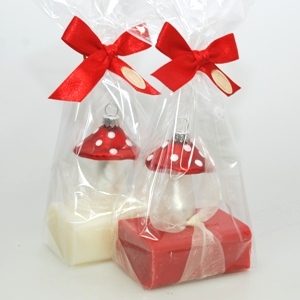 Sheep milk soap 100g decorated with a mushroom in a cellophane, Classic/pomegranate 