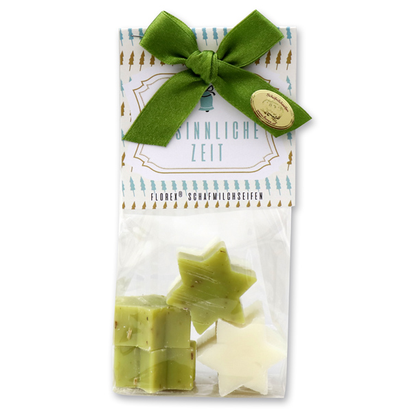 Sheep milk soap star 7x12g in a cellophane bag "Besinnliche Zeit", Classic/Verbena 