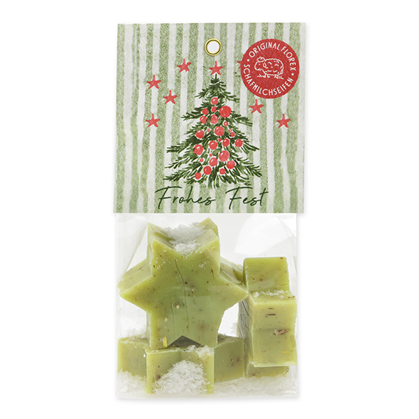 Schafmilchseife Stern midi 4x20g in Cello "Bunte Festtage Motiv 10", Eisenkraut 