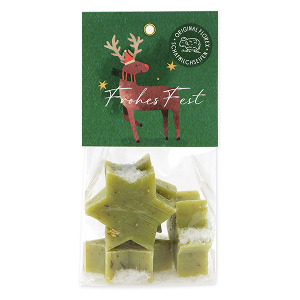 Schafmilchseife Stern midi 4x20g in Cello "Bunte Festtage Motiv 14", Eisenkraut 