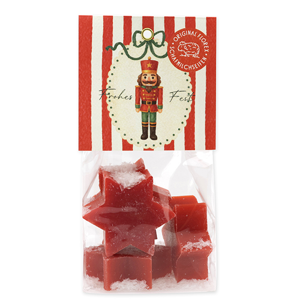 Sheep milk soap star 4x20g in a cellophane bag Colourful Holidays motif 15", Pomegranate 
