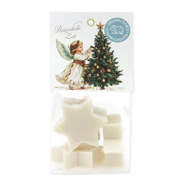 Sheep milk soap star 4x20g in a cellophane bag "Colourful Holidays motif 20", Christmas rose white 