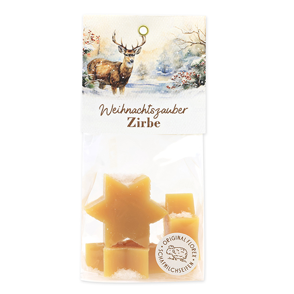 Schafmilchseife Stern midi 4x20g in Cello "Weihnachtszauber-Motiv 2", Zirbe 