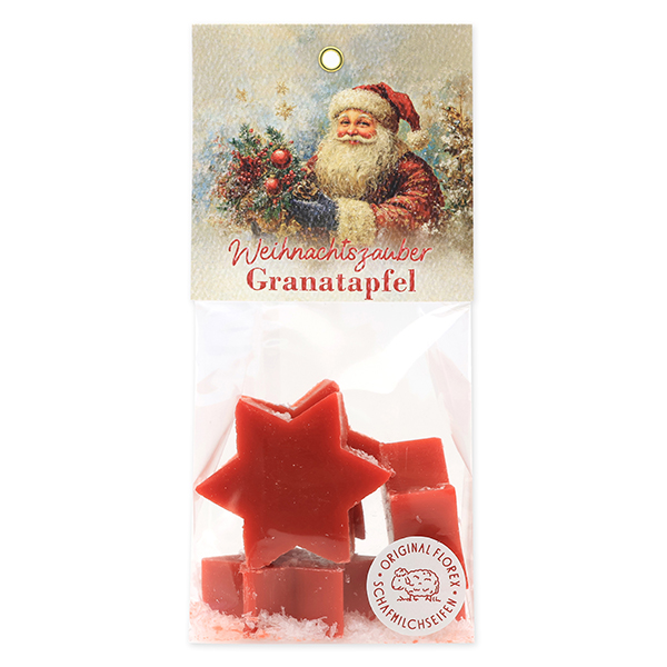 Schafmilchseife Stern midi 4x20g in Cello "Weihnachtszauber-Motiv 22", Granatapfel 