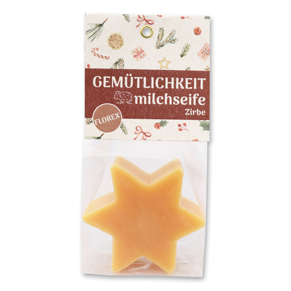 Schafmilchseife Stern 80g in Cello "Gemütlichkeit", Zirbe 