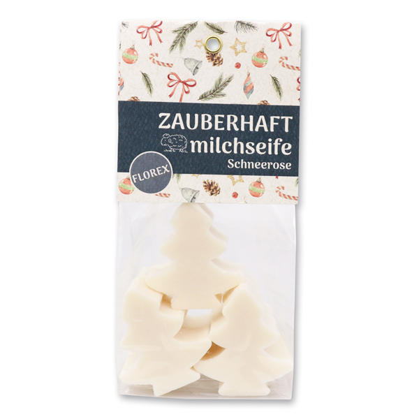 Sheep milk soap tree 5x16g in a cellophane bag "Zauberhaft", Christmas Rose White 