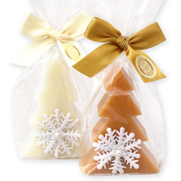 Schafmilchseife Tannenbaum 75g dekoriert mit Schneeflocke in Cello, Classic/Quitte 