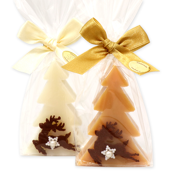 Sheep milk soap tree 75g decorated with a felt deer in a cellophane, Classic/quince 