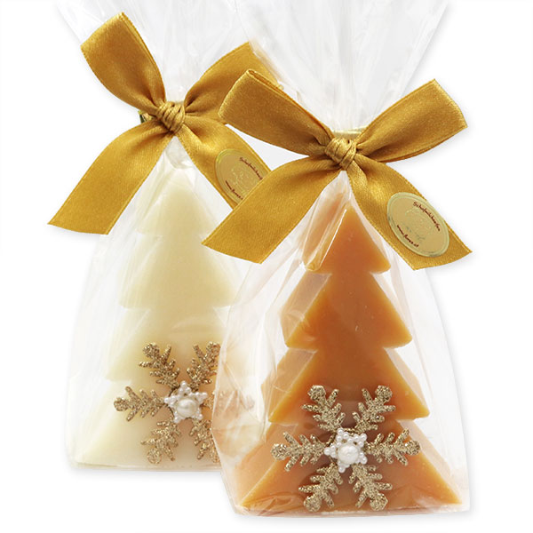 Schafmilchseife Tannenbaum 75g dekoriert mit Schneeflocke in Cello, Classic/Quitte 