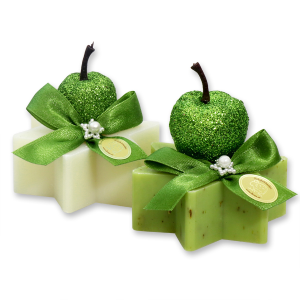 Sheep milk soap star 40g, decorated with a glitter apple, Classic/verbena 