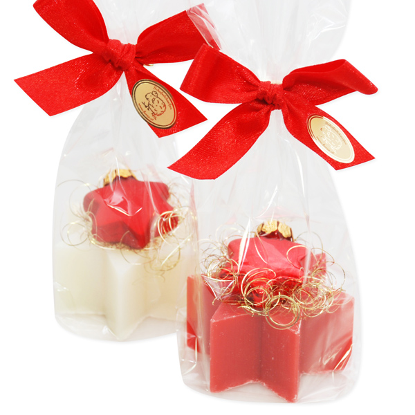 Sheep milk soap star 40g, decorated with a star in a cellophane, Classic/pomegranate 