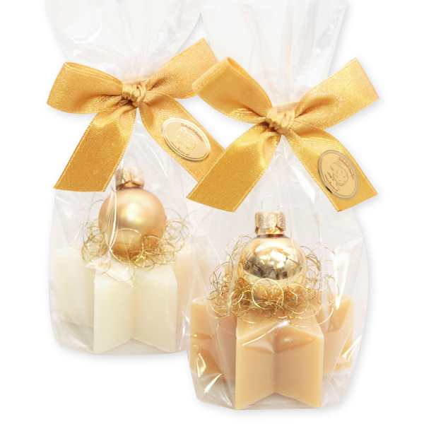 Sheep milk soap star 40g decorated with a christmas ball in a cellophane, Classic/quince 