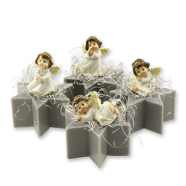 Sheep milk star soap 40g decorated with an angel, Christmas rose silver 