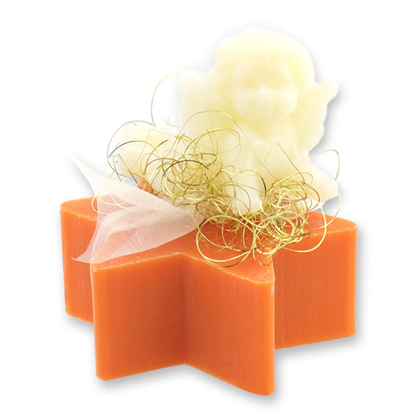 Sheep milk soap star 80g, decorated with an angel 20g, Blood orange 