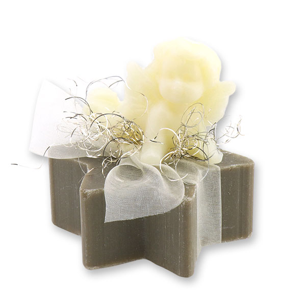 Sheep milk soap star 80g, decorated with an angel 20g, Christmas rose silver 