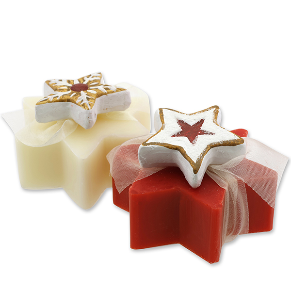 Sheep milk soap star 80g, decorated with gingerbread deco, Classic/pomegranate 