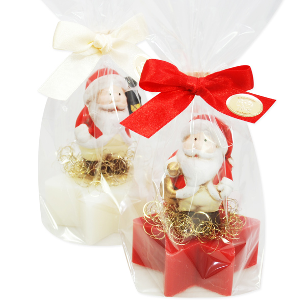 Sheep milk soap star 80g, decorated with Santa in a cellophane, Classic/pomegranate 