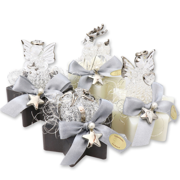 Sheep milk soap star 80g, decorated with glass figures, Classic/christmas rose silver 