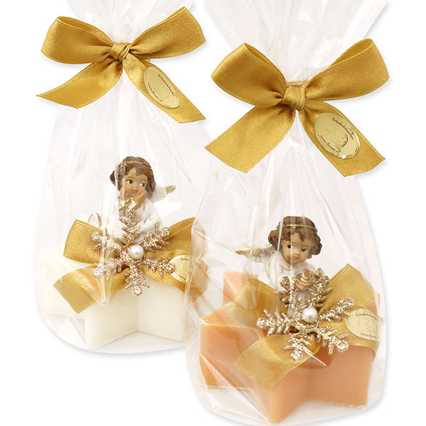 Sheep milk star soap 80g decorated with an angel in a cellophane, Classic/swiss pine 