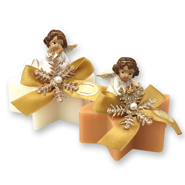 Sheep milk star soap 80g decorated with an angel, Classic/swiss pine 