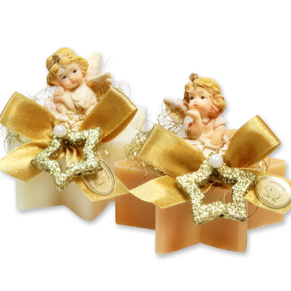 Sheep milk star soap 80g decorated with an angel, Classic/swiss pine 