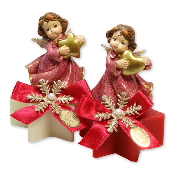 Sheep milk star soap 80g decorated with an angel, Classic/pomegranate 