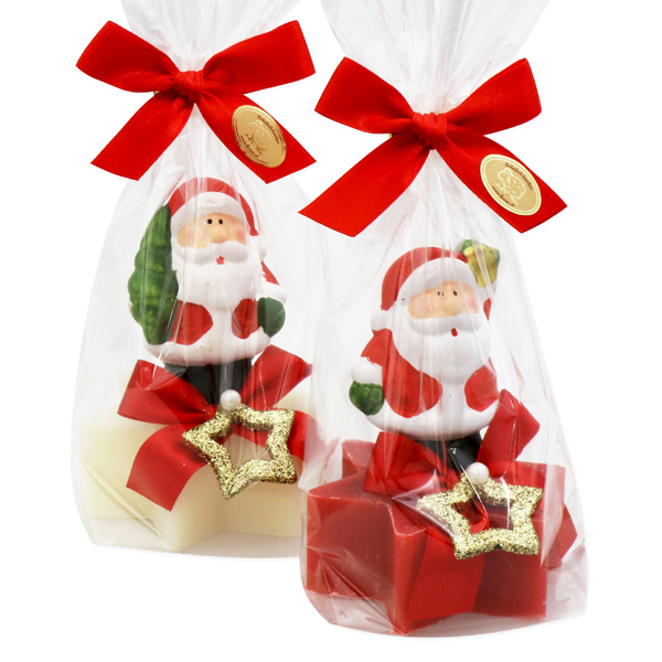 Sheep milk soap star 80g, decorated with Santa in a cellophane, Classic/pomegrante 