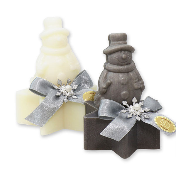 Sheep milk soap star 80g decorated with a soap snowman 40g, Classic/christmas rose silver 